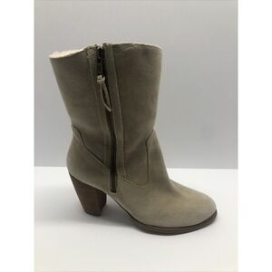 UGG LYNDA NATURAL SUEDE SHEEPSKIN HIGH HEEL ANKLE WOMENS BOOTS SZ US 8  Preowned